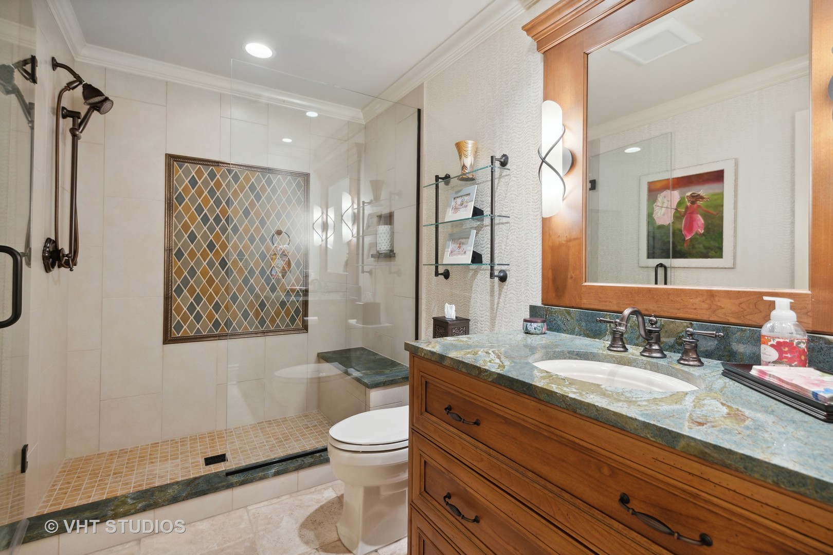 104 Burr Ridge Club Burr Ridge, IL 60527 - Photo 18 of 32 a bathroom with a granite countertop sink toilet and shower
