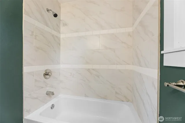 a bathroom with a bathtub