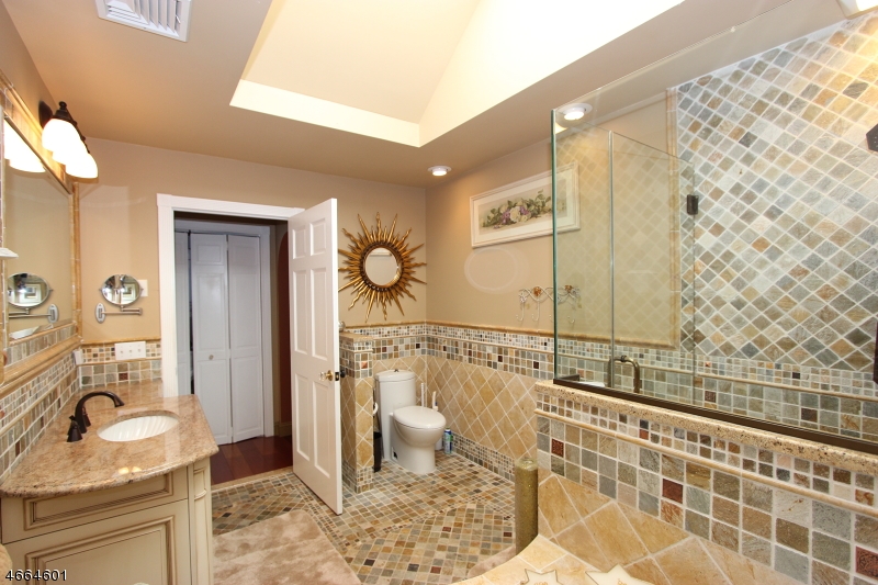 527 Franklin Avenue, Unit 1 Nutley, NJ 07110 - Photo 7 of 7 a bathroom with a granite countertop sink a toilet and shower
