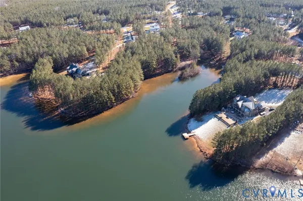 a view of a lake in middle of the town