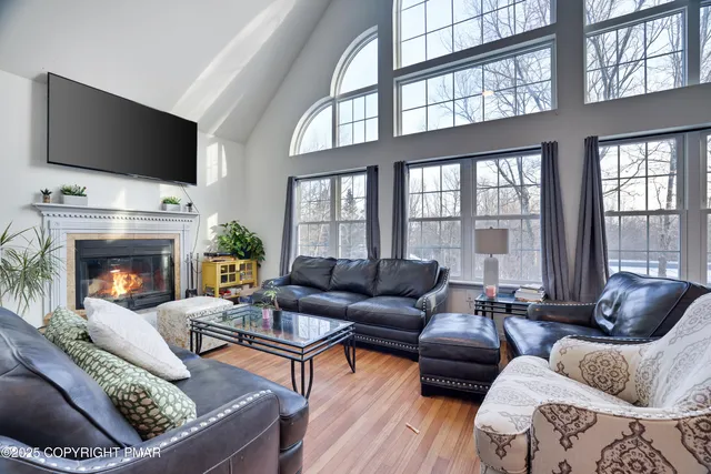 a living room with fireplace furniture and a flat screen tv