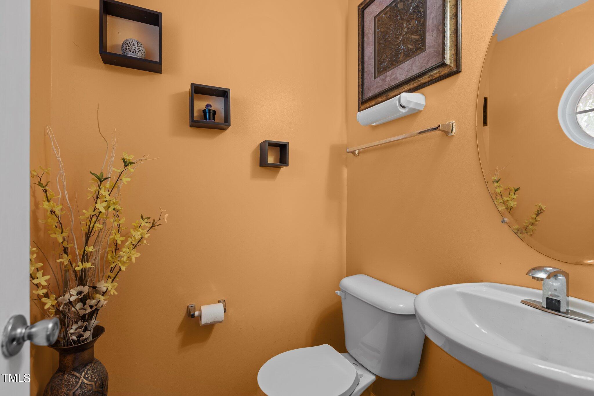 4232 Dalcross Road Raleigh, NC 27610 - Photo 17 of 38 a bathroom with a toilet sink and mirror