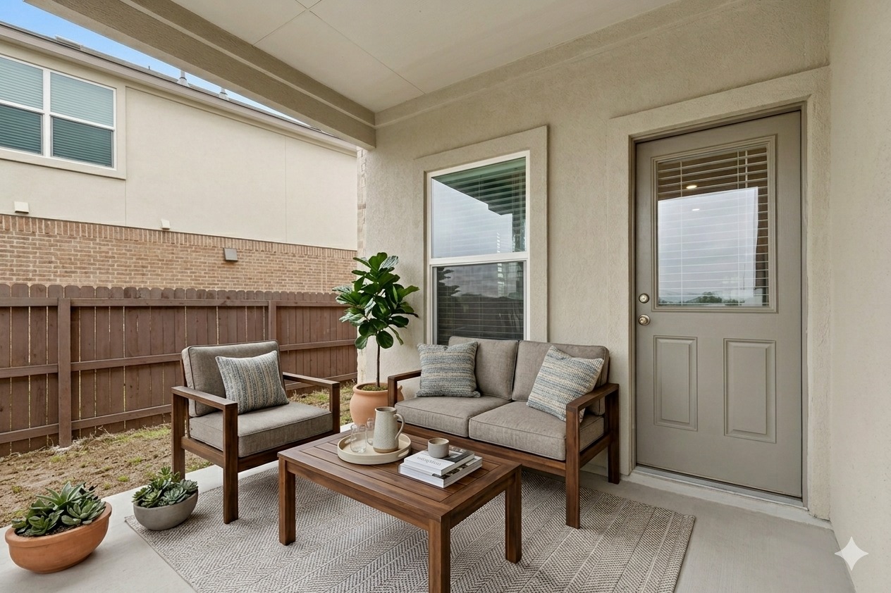936 Mallow Road Leander, TX 78641 - Photo 15 of 16 Covered patio featuring a concrete slab and a durable wood fence