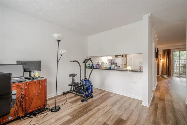 a view of a room with gym equipment
