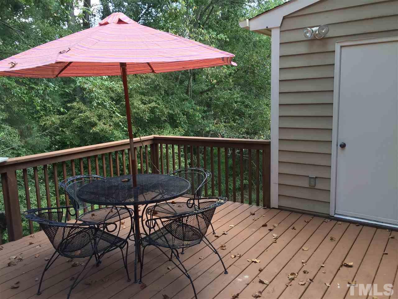 134 Timber Ridge Drive Durham, NC 27713 - Photo 14 of 25 Oversized deck possibly the largest in Heritage Woods overlooks the woods and walking trail. Utility closet conveniently accessed.