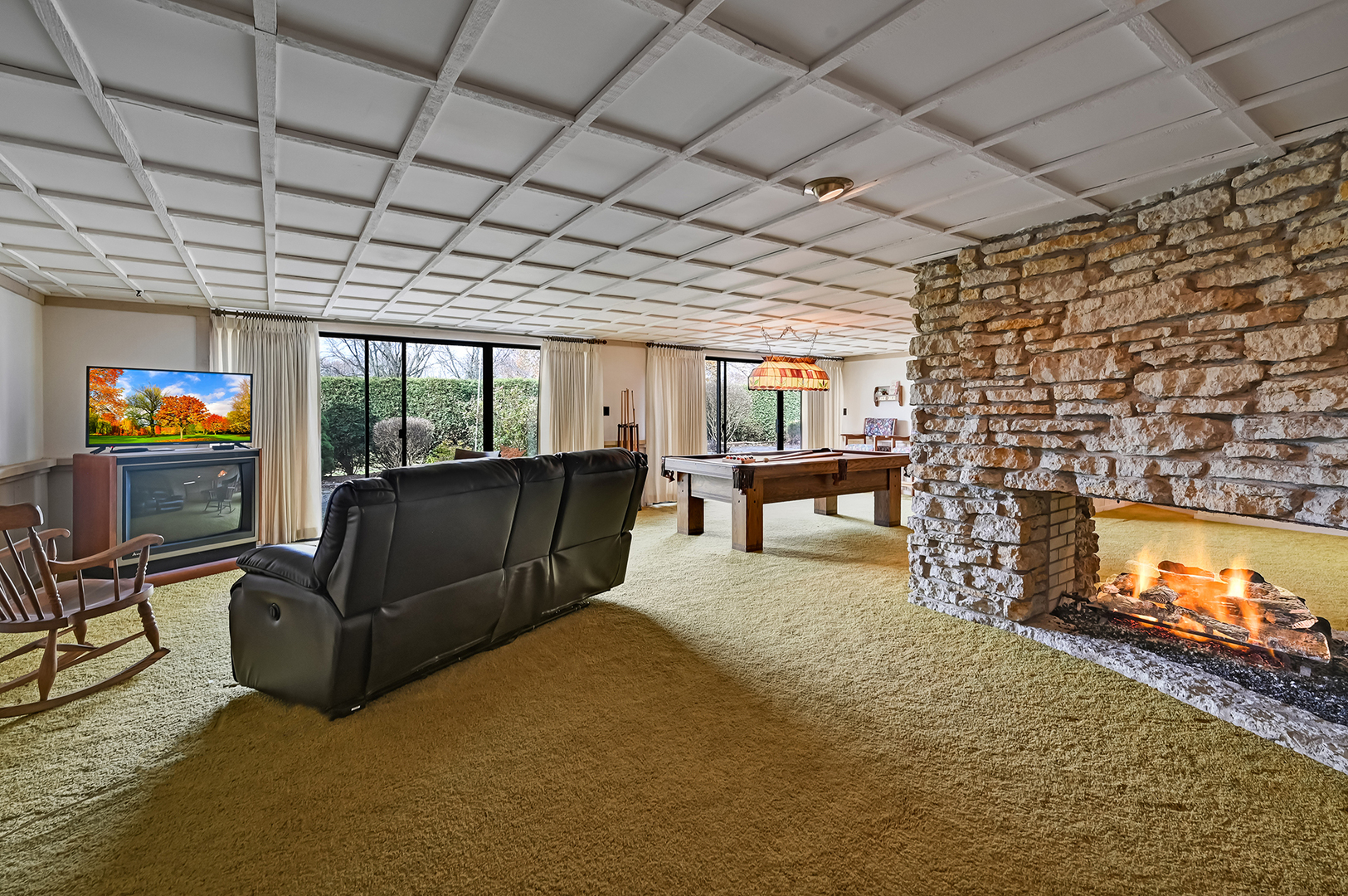 8402 Carriage Green Drive Darien, IL 60561 - Photo 27 of 39 a living room with furniture a flat screen tv and a fireplace