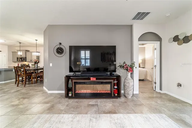 a view of a dining room and chairs