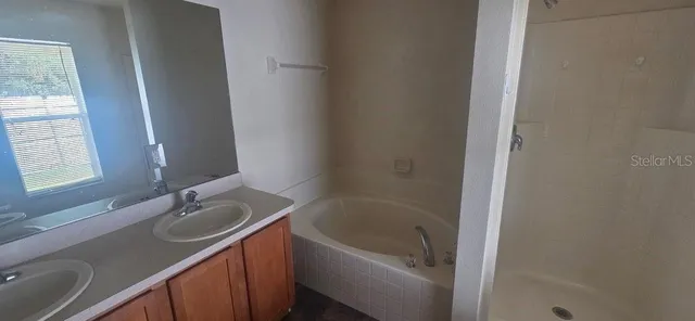 a bathroom with a sink and a bathtub