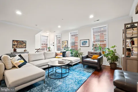 a living room with furniture potted plant and a window