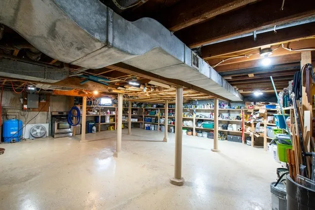 a view of a studio with storage