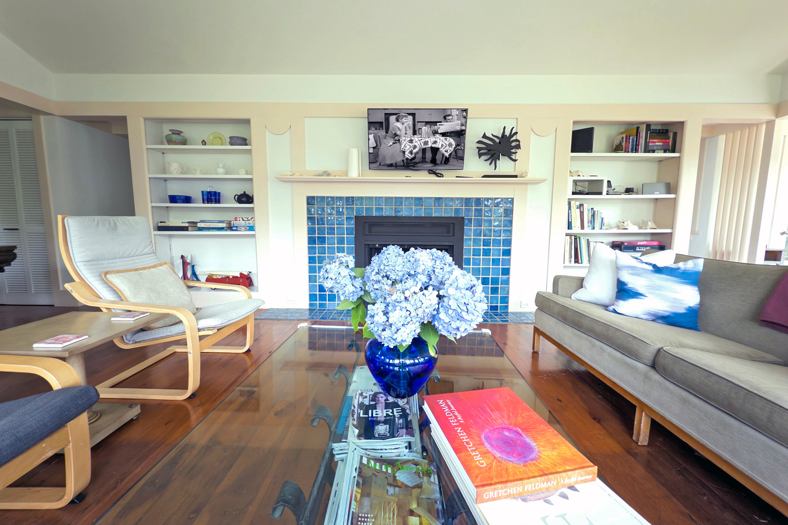 6 Trail End Chilmark, MA 02535 - Photo 8 of 16 a living room with furniture fireplace and a window