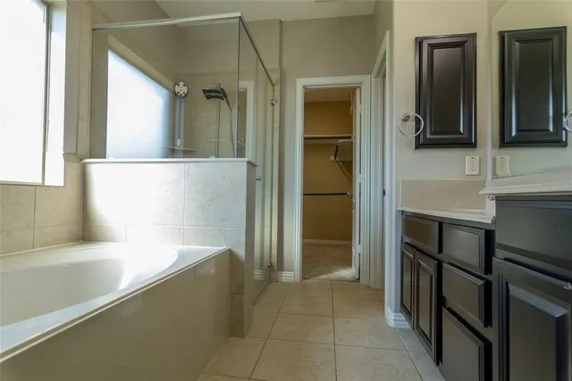 a bathroom with a bathtub