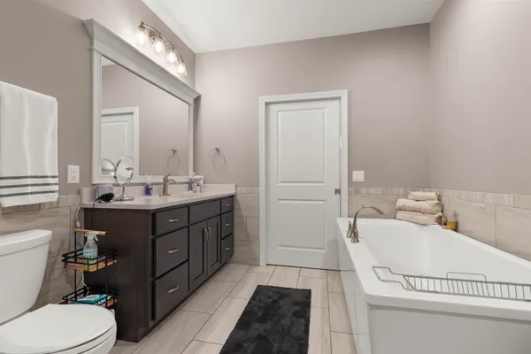 a bathroom with a sink a toilet and vanity