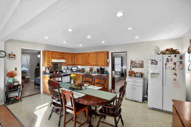 a view of a dining area with furniture