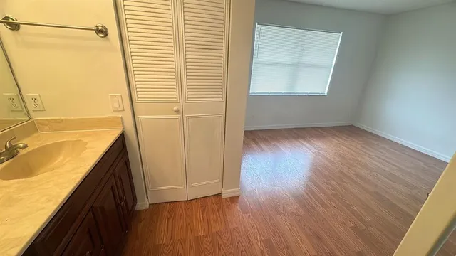 a view of a kitchen from a window