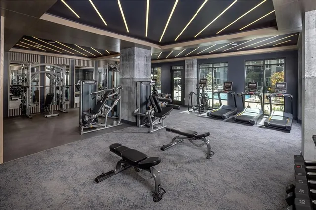 a view of a room with gym equipment
