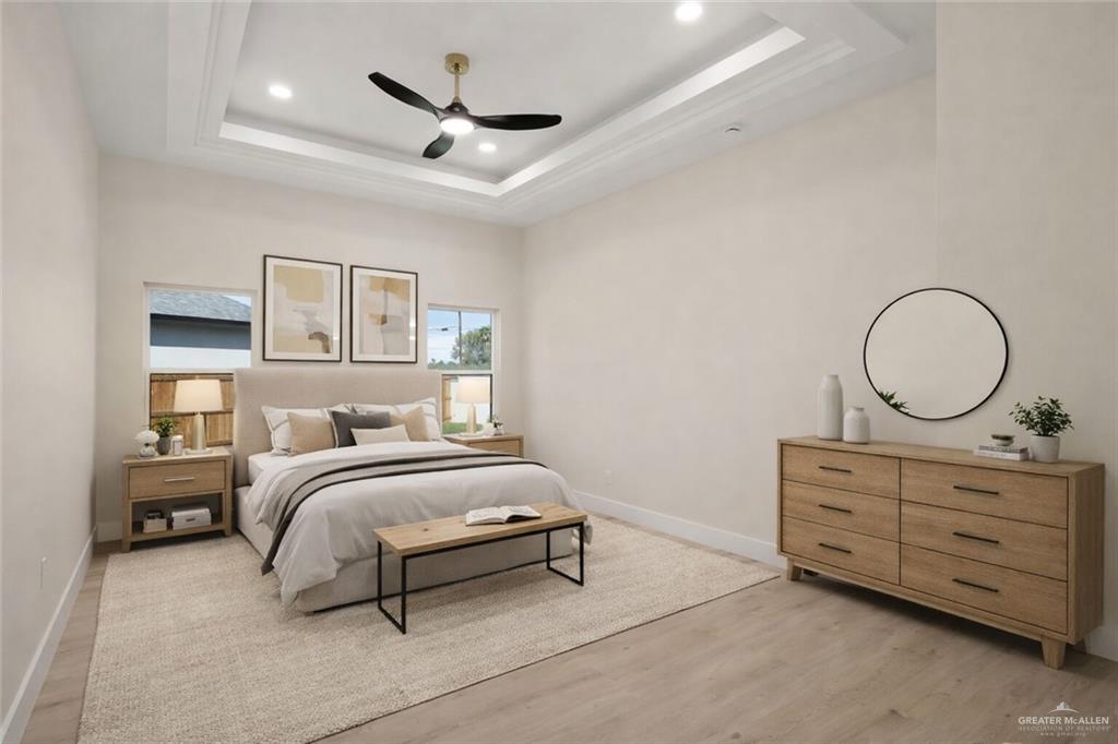 7820 North 38th Street McAllen, TX 78504 - Photo 12 of 31 Master Bedroom with light wood finished floors, ceiling fan, and recessed lighting