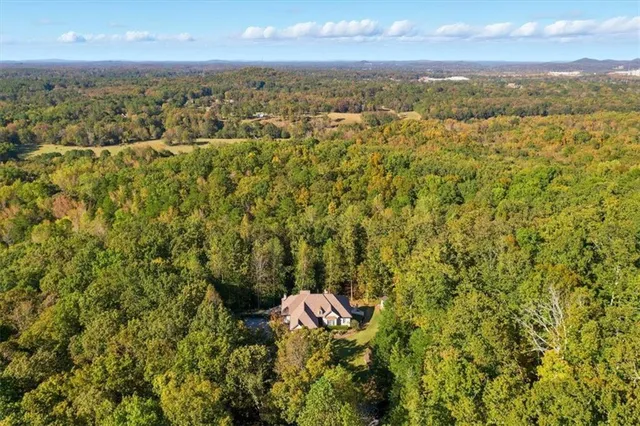 a view of a field with trees in the background