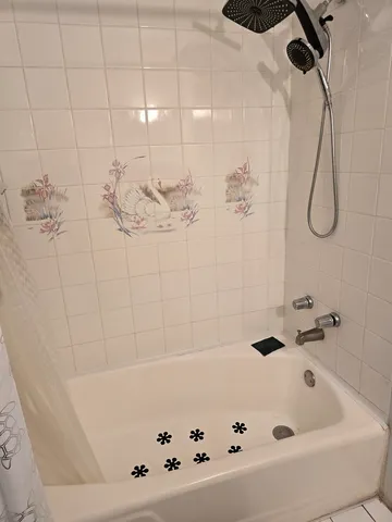 a bathroom with a bathtub