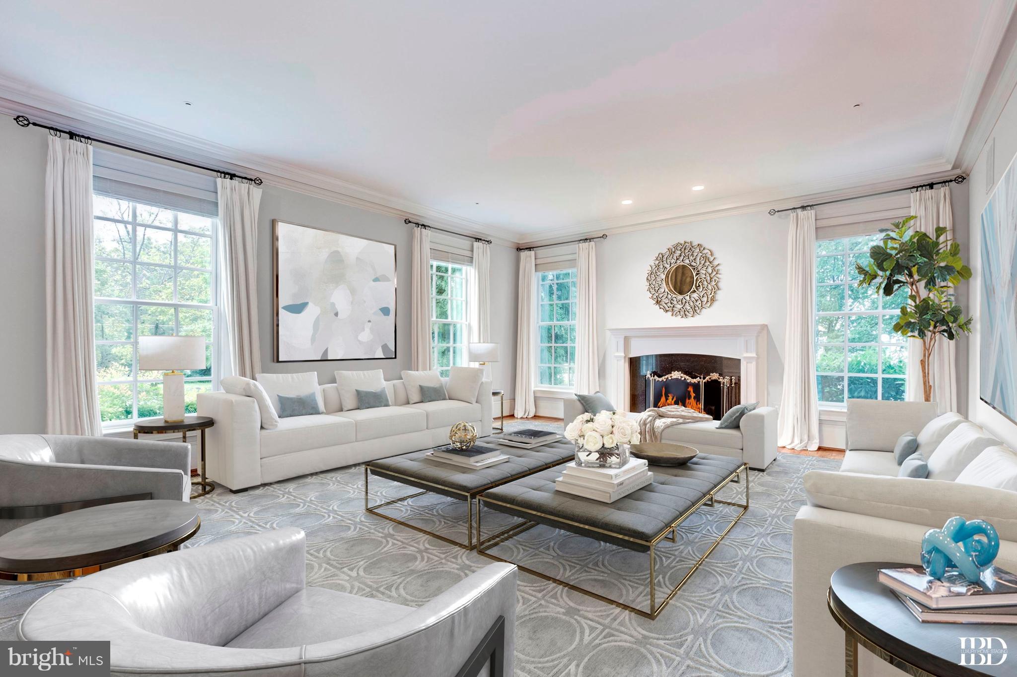9809 Newhall Road Potomac, MD 20854 - Photo 4 of 37 a living room with furniture and a fireplace