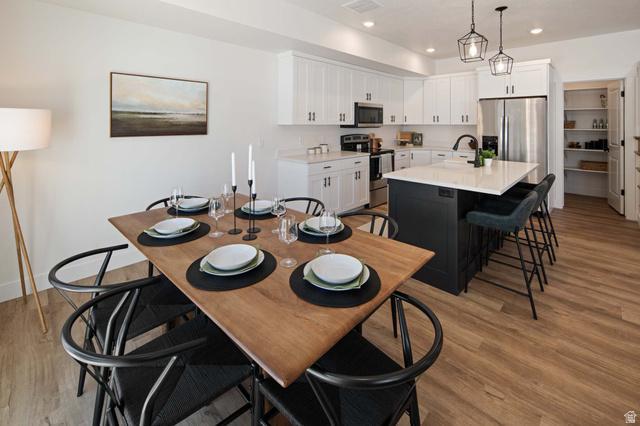 461 West 490 North Lindon, UT 84042 - Photo 7 of 18 Dining space featuring light wood finished floors and recessed lighting