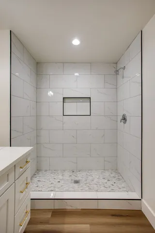 a bathroom with a shower