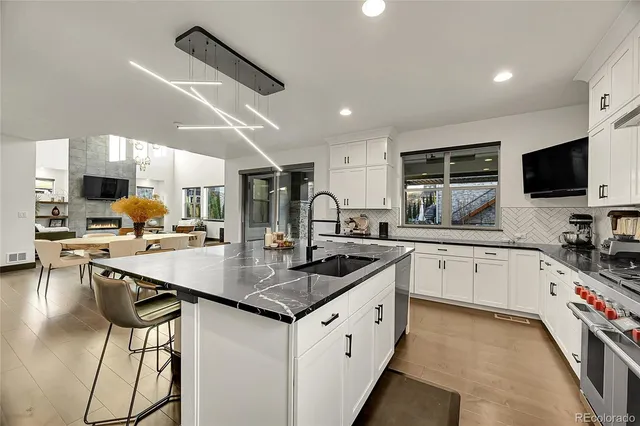 a kitchen with lots of counter top space