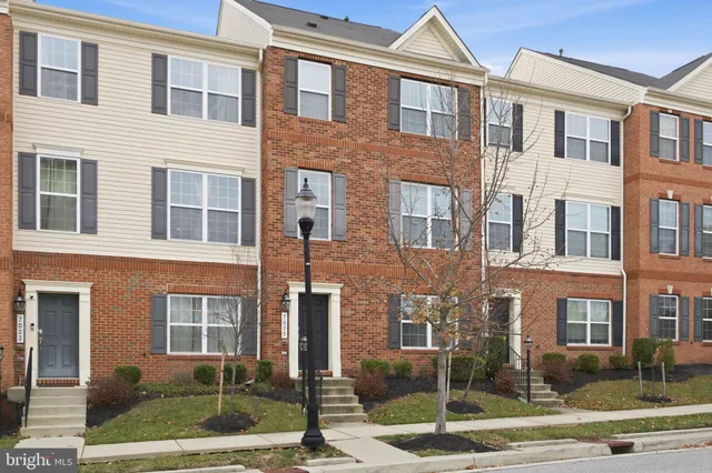 a front view of a brick building