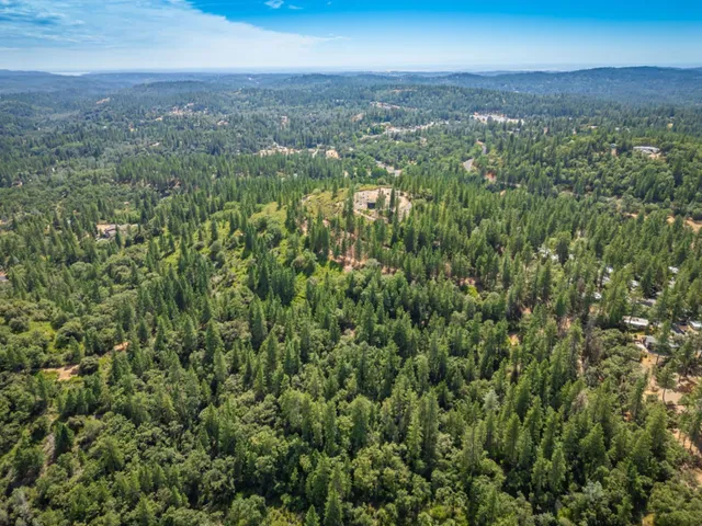a view of a field of grass and trees