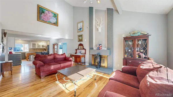 a living room with furniture or couch and a dining table