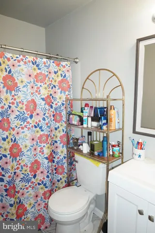 a bathroom with a sink mirror vanity and toilet