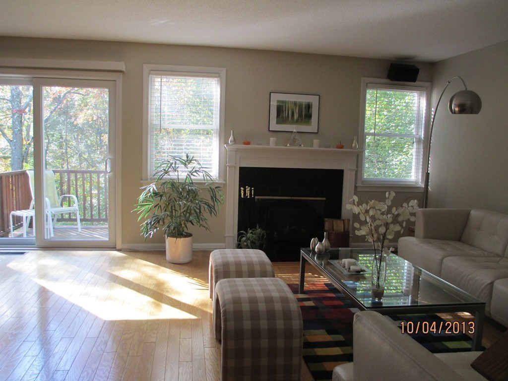 335 Bishops Forest Drive, Unit 335 Waltham, MA 02452 - Photo 7 of 21 a living room with furniture a window and a fireplace