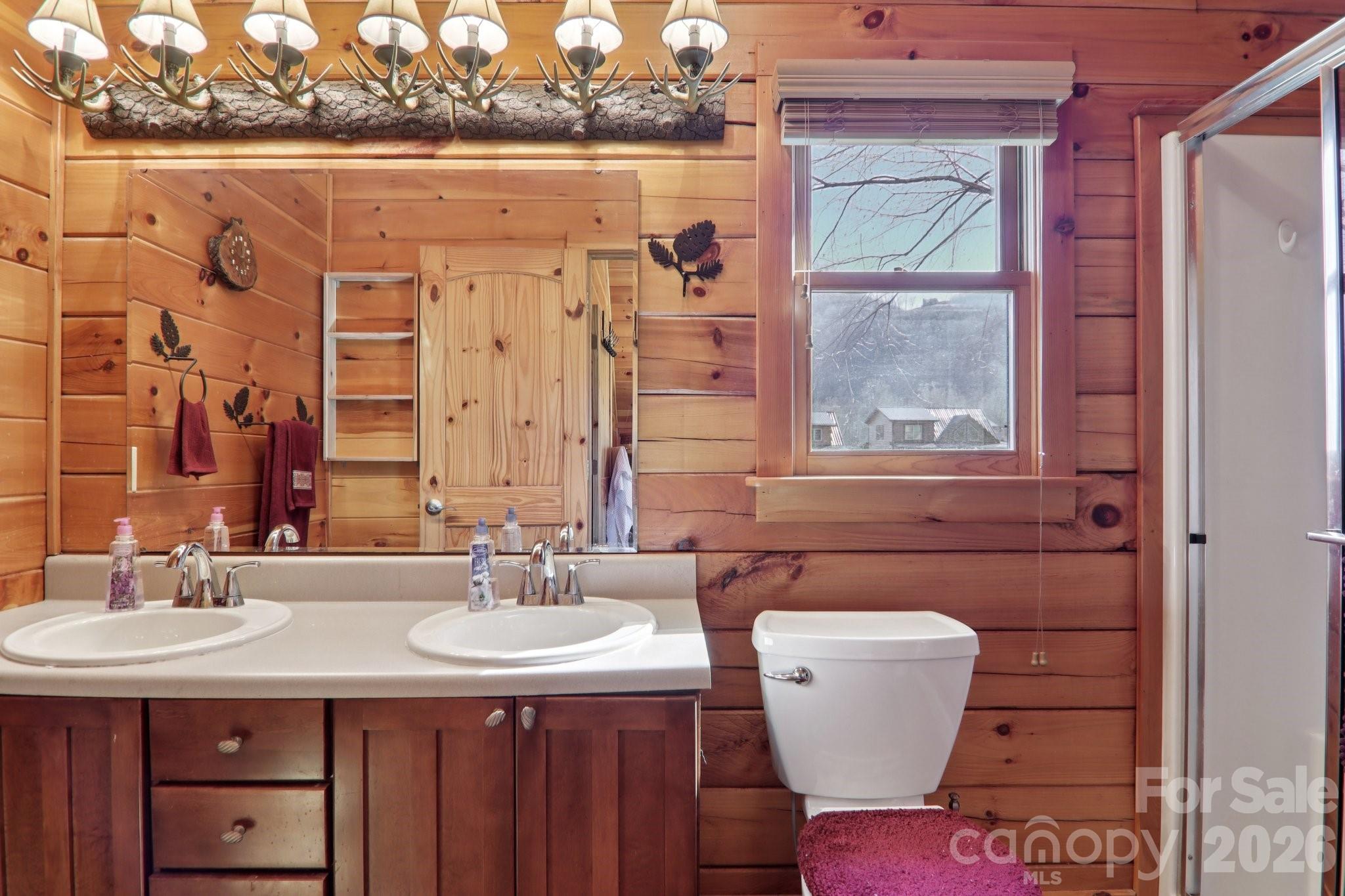 54 Meandering Way Maggie Valley, NC 28751 - Photo 25 of 47 a bathroom with a sink a toilet and mirror