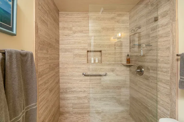 an aerial view of a house with outdoor space