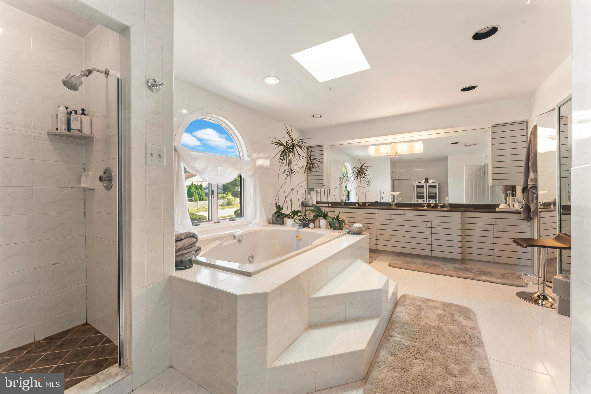3843 Loop Road Huntingdon Valley, PA 19006 - Photo 31 of 51 a spacious bathroom with a sink a large mirror and a shower