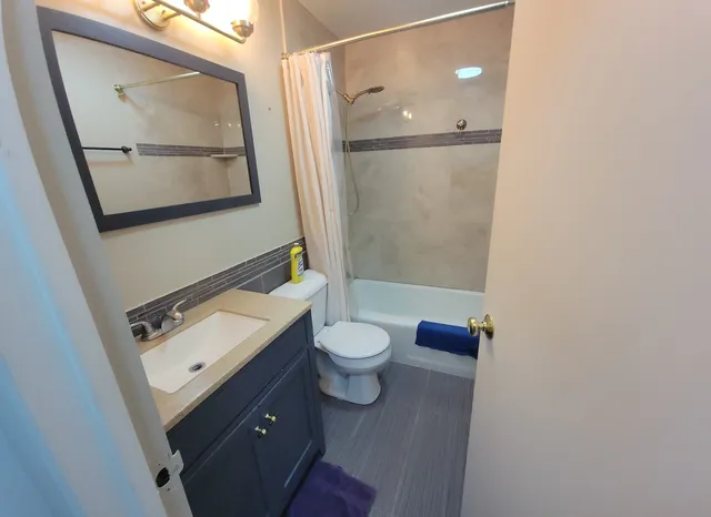 a bathroom with a toilet a sink and mirror