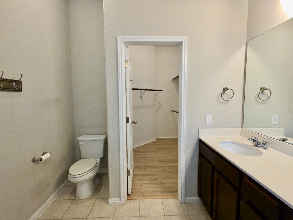13208 Mariscan Street Manchaca, TX 78652 - Photo 12 of 31 Bathroom with vanity, a walk in closet, and light tile patterned floors
