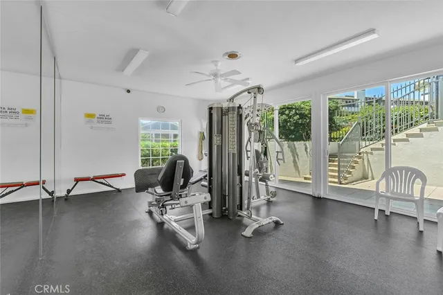 a view of a room with gym equipment