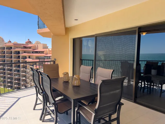 a view of a terrace with a garden
