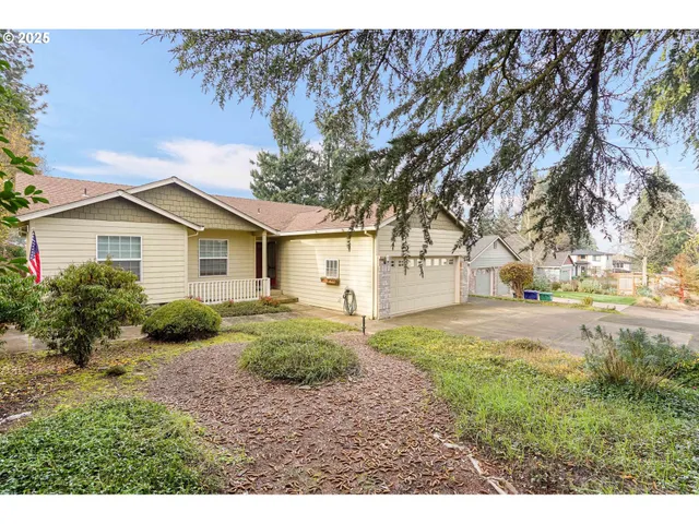 a view of backyard of house with green space