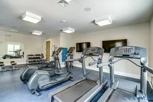a view of a room with gym equipment