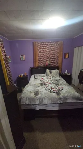 a bedroom with a bed and a dresser