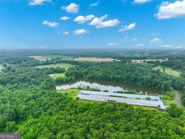 a view of yard with swimming pool and green space