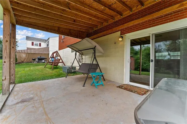 a living room with a patio