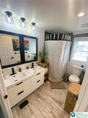 a large room with a couch