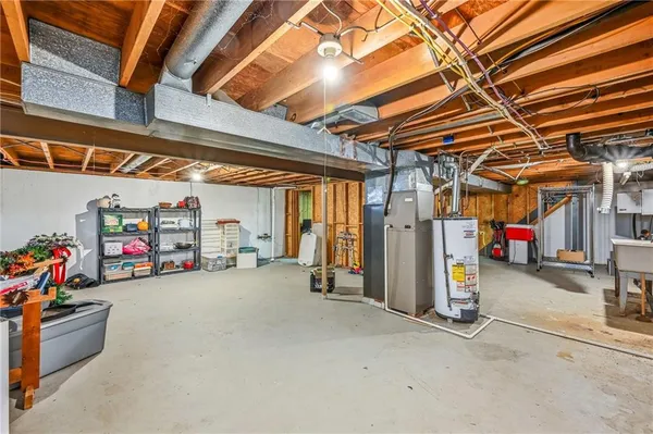 a view of a garage with storage