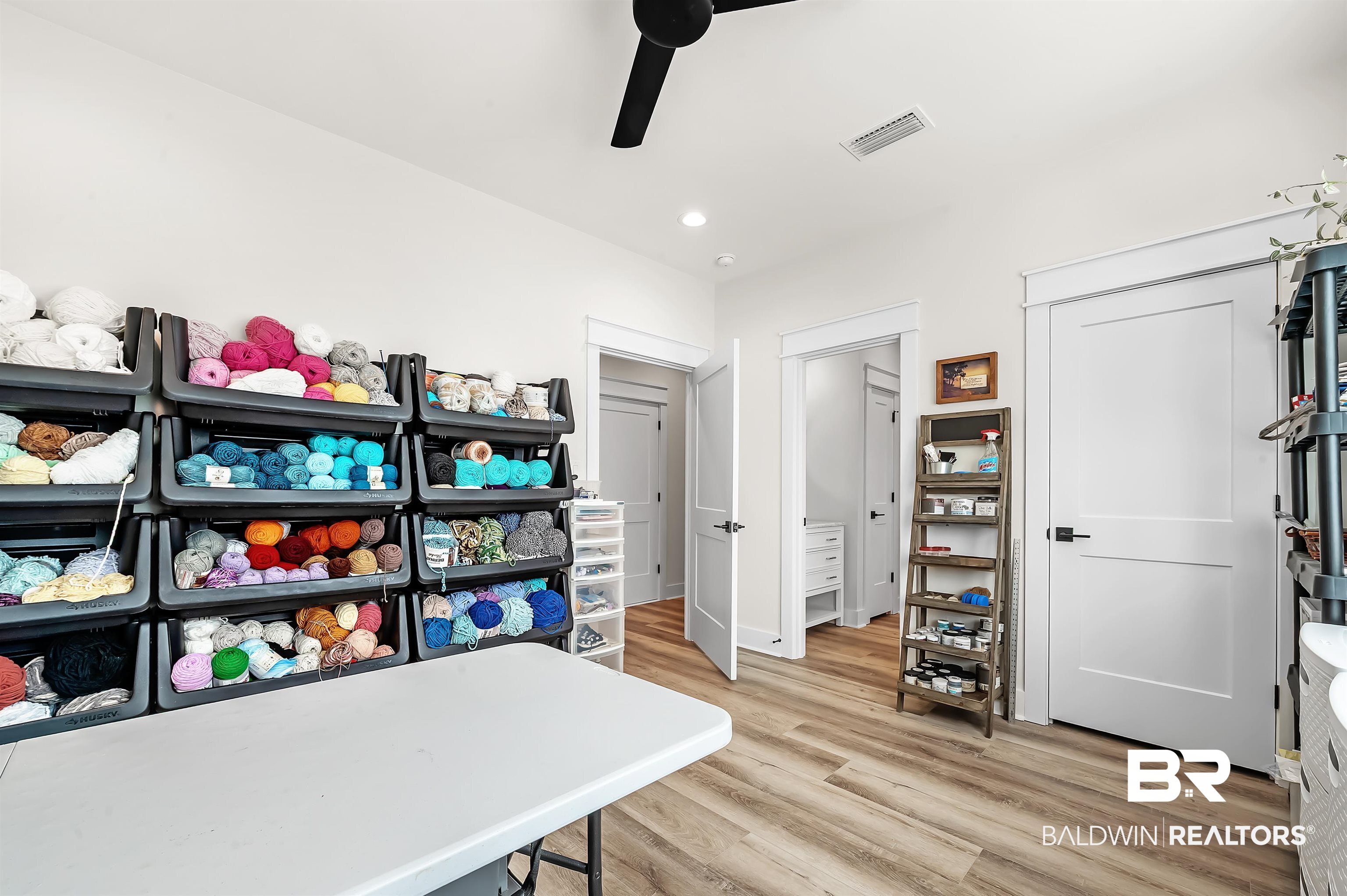 9144 Harvest Ridge Fairhope, AL 36532 - Photo 44 of 58 Office with recessed lighting, visible vents, light wood-style floors, and a ceiling fan