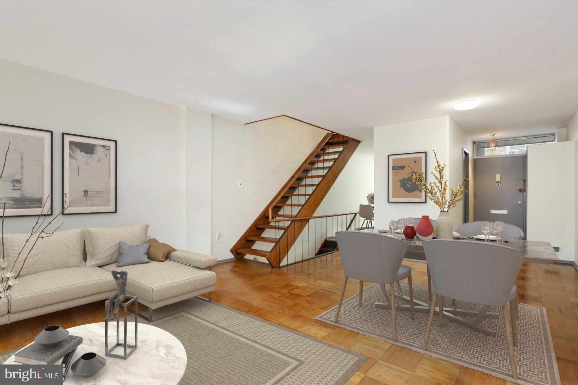 390 N Street Southwest Washington, DC 20024 - Photo 3 of 41 Living/Dining w/floating stairs - virtually staged