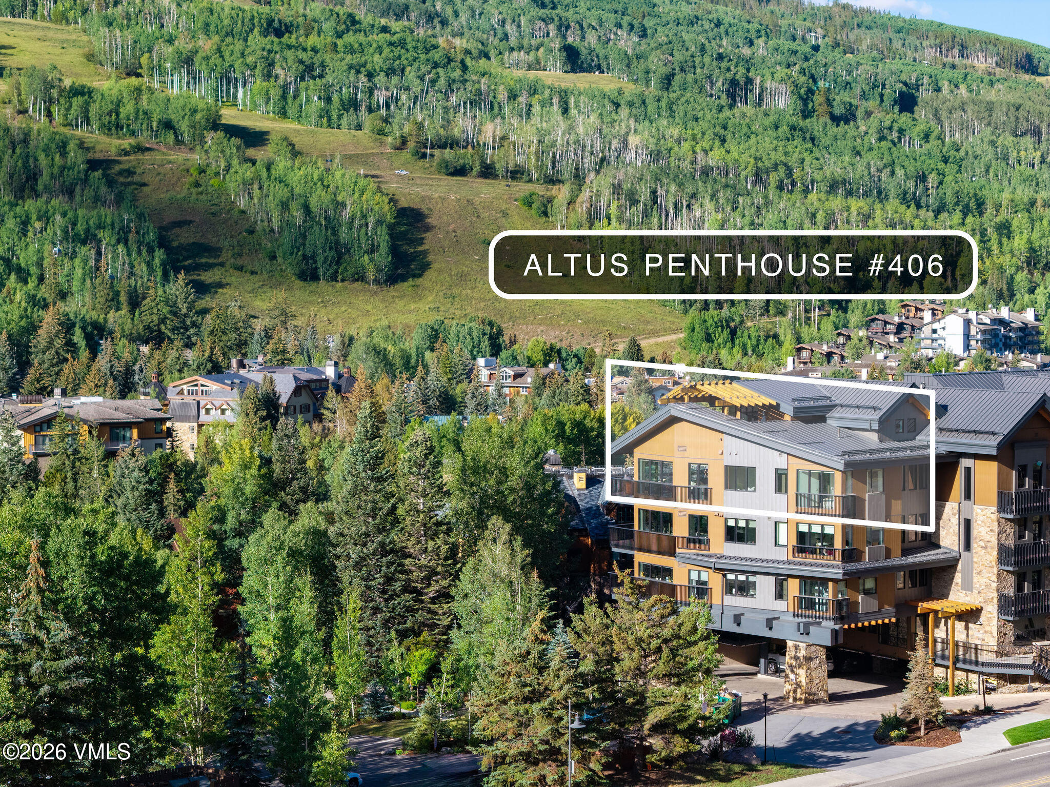 430 South Frontage Road East, Unit 406 Vail, CO 81657 - Photo 3 of 19 2509_altus_ph_406_aerial_b