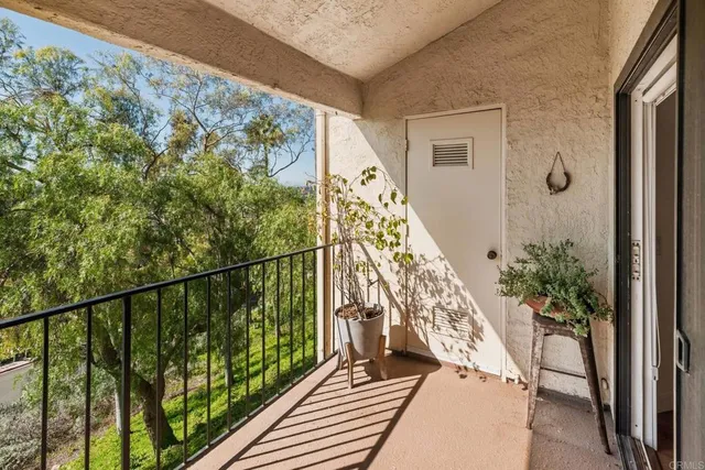 a view of balcony with wooden floor and plants